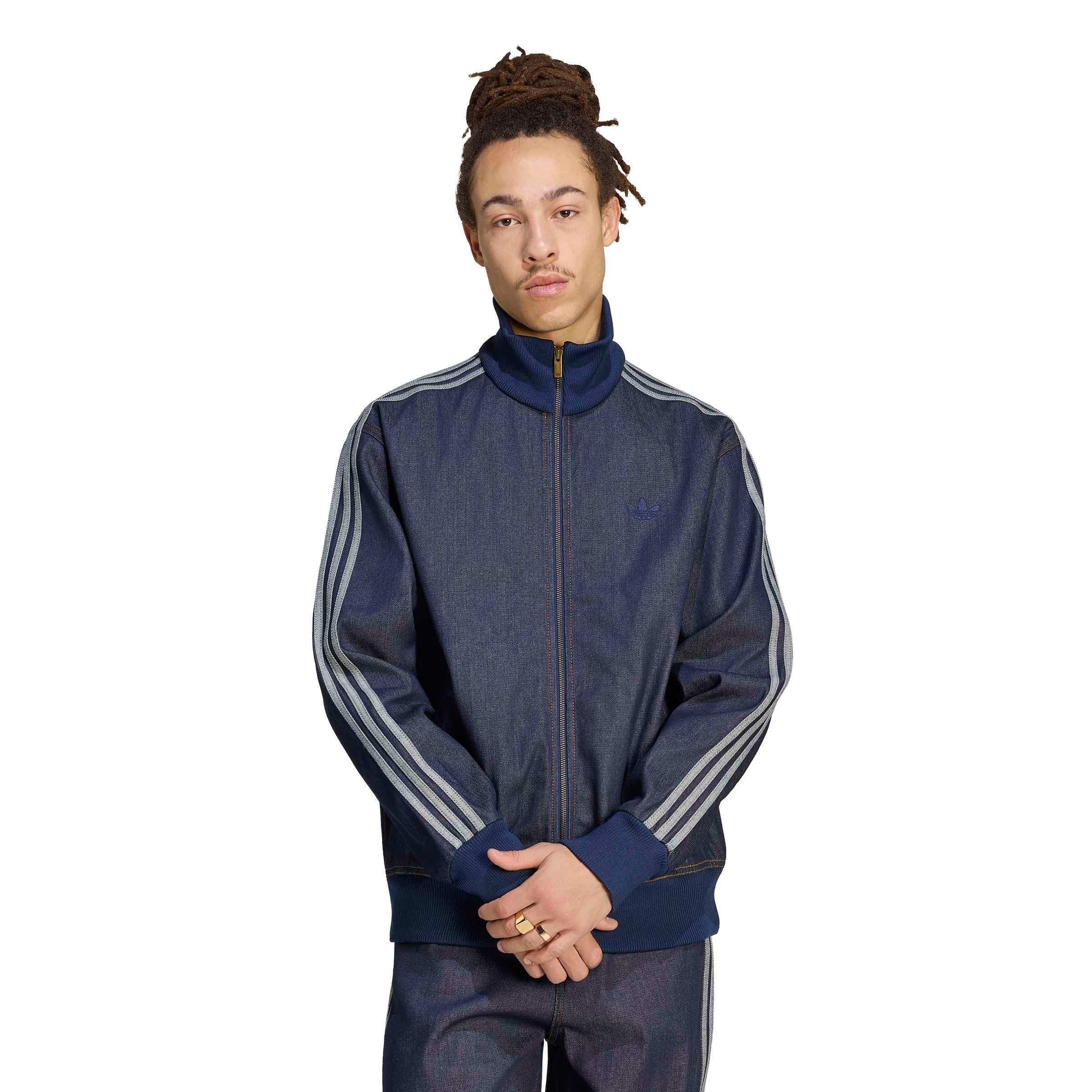 adidas Originals Men's Firebird Adicolor Raw Denim Track Jacket - Blue - BLUE